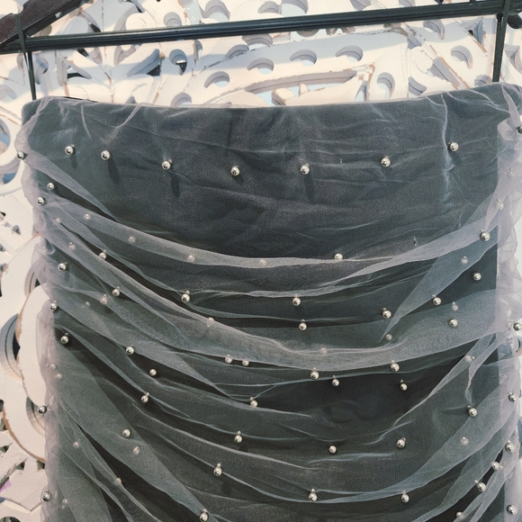 ZARA STRAPPLES TULLE/PEARLS GREY MIDI DRESS WOMENS SIZE LARGE - Picture 15 of 16